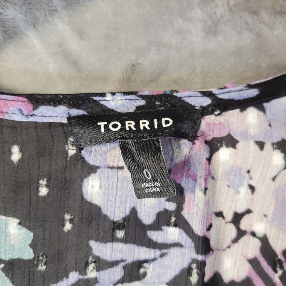 Torrid Floral Chiffon Tie Front Duster Kimono Black Purple 0 L Fairy Goth - Picture 3 of 13
